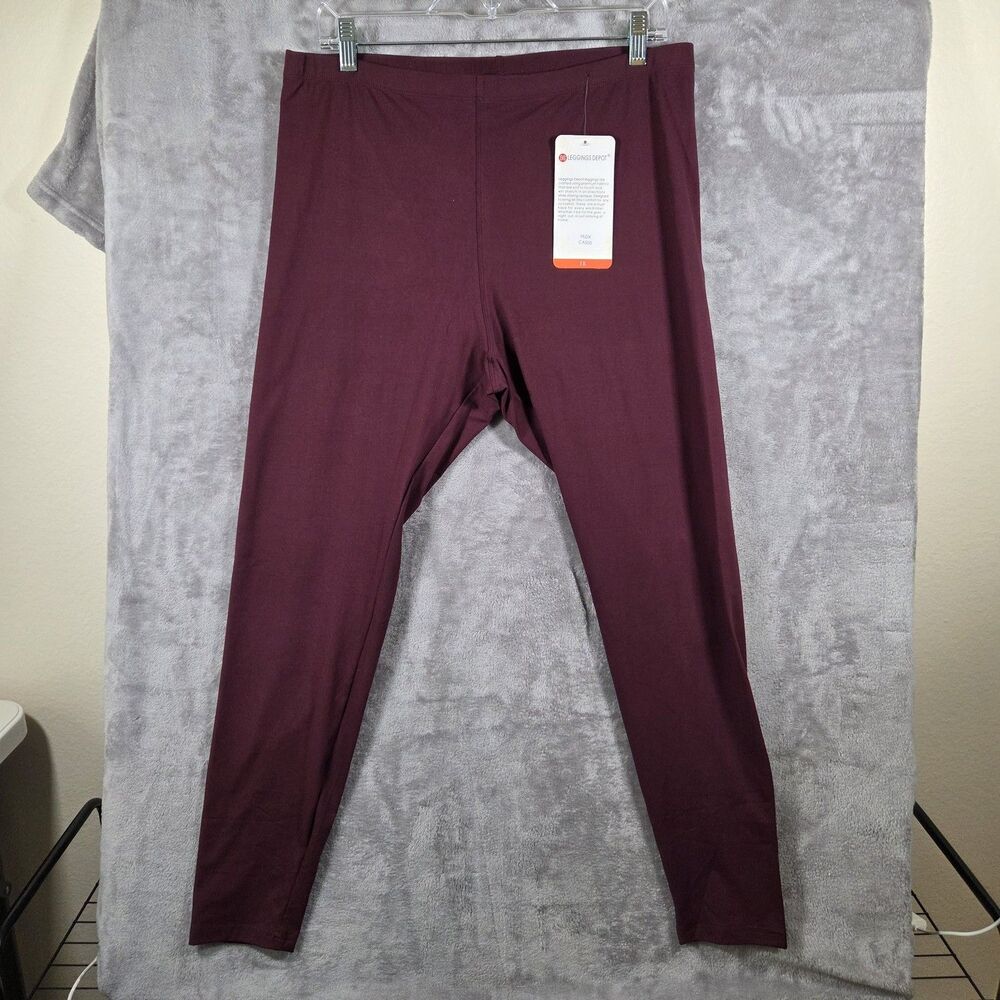 Leggings Depot Women's 1X Plus Active Flex Solid Leggings Cassis Burgundy NWT